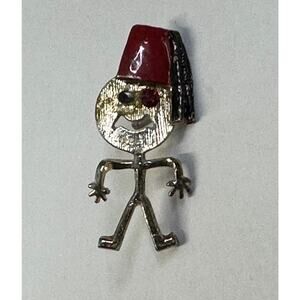 Vintage Shriner Smiley Face Stick Figure Pin Red Eye and Enameled Hat INCOMPLETE